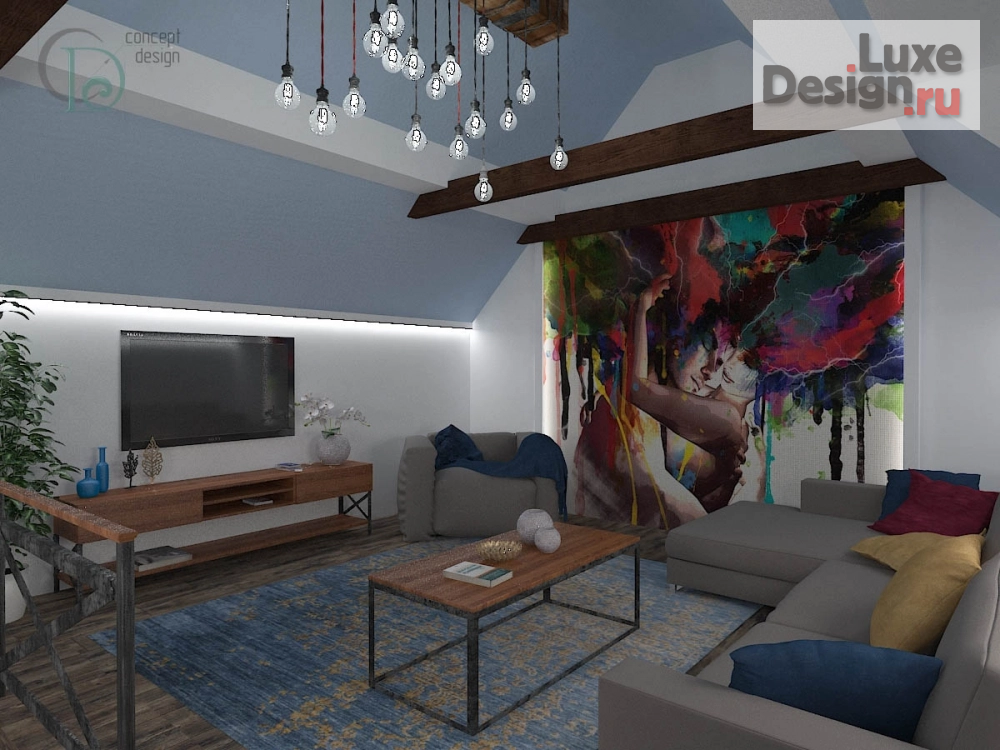 Дизайн интерьера загородного дома "Яркий и смелый лофт" (фото 2)